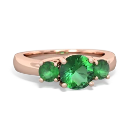 Lab Emerald Three Stone Round Trellis 14K Rose Gold ring R4018