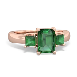 Lab Emerald Three Stone Emerald-Cut Trellis 14K Rose Gold ring R4021