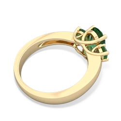 Lab Emerald Three Stone Oval Trellis 14K Yellow Gold ring R4024