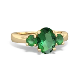 Lab Emerald Three Stone Oval Trellis 14K Yellow Gold ring R4024