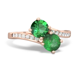 Lab Emerald Channel Set Two Stone 14K Rose Gold ring R5303