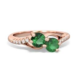 Lab Emerald Infinity Pave Two Stone 14K Rose Gold ring R5285