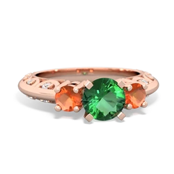 Lab Emerald Art Deco Eternal Embrace Engagement 14K Rose Gold ring C2003