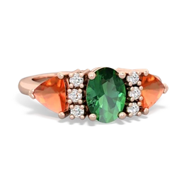 Lab Emerald Antique Style Three Stone 14K Rose Gold ring R2186