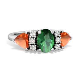 Lab Emerald Antique Style Three Stone 14K White Gold ring R2186