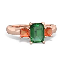 Lab Emerald Three Stone Emerald-Cut Trellis 14K Rose Gold ring R4021