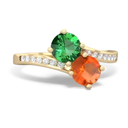 Lab Emerald Channel Set Two Stone 14K Yellow Gold ring R5303