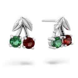 Lab Emerald Sweet Cherries 14K White Gold earrings E7001