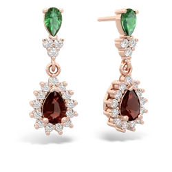 Lab Emerald Halo Pear Dangle 14K Rose Gold earrings E1882