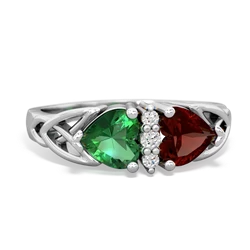 Lab Emerald Celtic Knot Double Heart 14K White Gold ring R5040