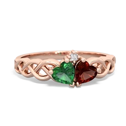 Lab Emerald Heart To Heart Braid 14K Rose Gold ring R5870