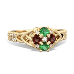 Lab Emerald Celtic Knot Cluster Engagement 14K Yellow Gold ring R26443RD