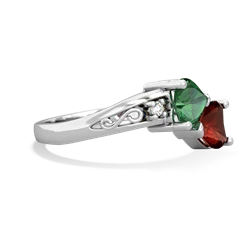 Lab Emerald Snuggling Hearts 14K White Gold ring R2178