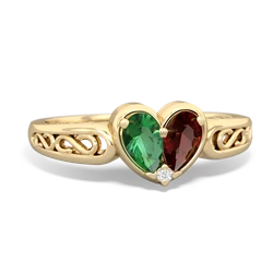 Lab Emerald Filligree 'One Heart' 14K Yellow Gold ring R5070