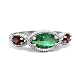 Lab Emerald Milgrain Marquise 14K White Gold ring R5700