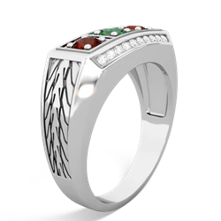 Lab Emerald Three Stone Tire Tread Men's 14K White Gold ring R0520