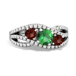 Lab Emerald Three Stone Aurora 14K White Gold ring R3080