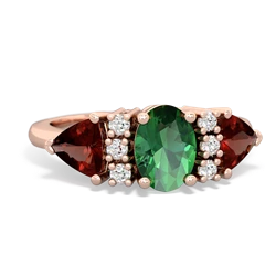 Lab Emerald Antique Style Three Stone 14K Rose Gold ring R2186