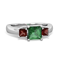 Lab Emerald Three Stone Trellis 14K White Gold ring R4015