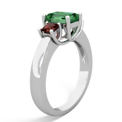 Lab Emerald Three Stone Emerald-Cut Trellis 14K White Gold ring R4021