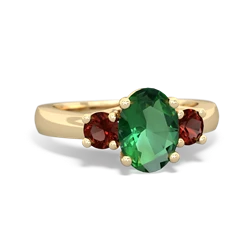 Lab Emerald Three Stone Oval Trellis 14K Yellow Gold ring R4024