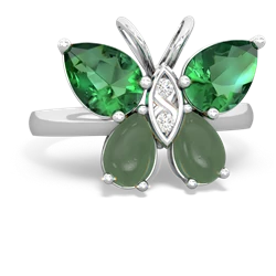 Lab Emerald Butterfly 14K White Gold ring R2215