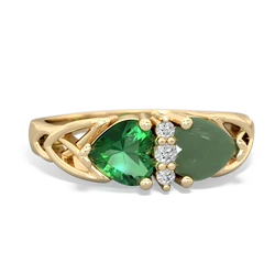 Lab Emerald Celtic Knot Double Heart 14K Yellow Gold ring R5040