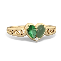 Lab Emerald Filligree 'One Heart' 14K Yellow Gold ring R5070