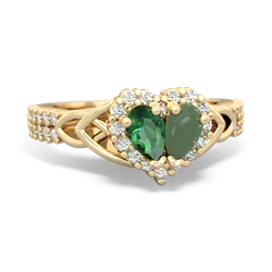 Lab Emerald Celtic Knot Two Hearts As One 14K Yellow Gold ring R2644HRT