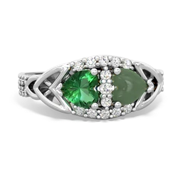 Lab Emerald Sparkling Celtic Knot 14K White Gold ring R2645