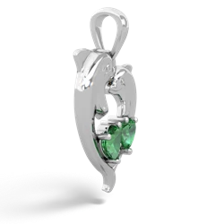 Lab Emerald Dolphin Heart 14K White Gold pendant P5820