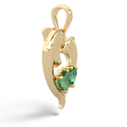 Lab Emerald Dolphin Heart 14K Yellow Gold pendant P5820