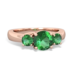 Lab Emerald Three Stone Round Trellis 14K Rose Gold ring R4018