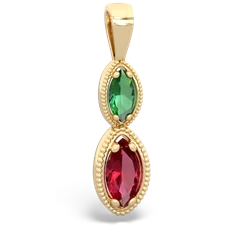 Lab Emerald Antique-Style Halo 14K Yellow Gold pendant P5700