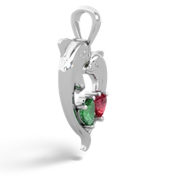 Lab Emerald Dolphin Heart 14K White Gold pendant P5820