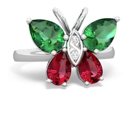 Lab Emerald Butterfly 14K White Gold ring R2215