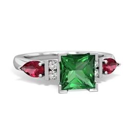 Lab Emerald 6Mm Princess Eternal Embrace Engagement 14K White Gold ring C2002