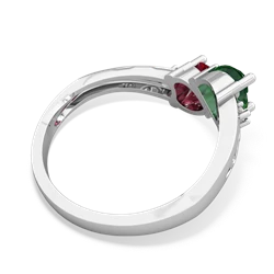 Lab Emerald Snuggling Hearts 14K White Gold ring R2178