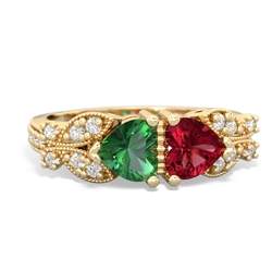 Lab Emerald Diamond Butterflies 14K Yellow Gold ring R5601