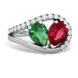 Lab Emerald Nestled Heart Keepsake 14K White Gold ring R5650