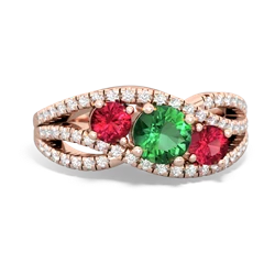 Lab Emerald Three Stone Aurora 14K Rose Gold ring R3080