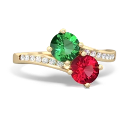 Lab Emerald Channel Set Two Stone 14K Yellow Gold ring R5303