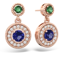 Lab Emerald Halo Dangle 14K Rose Gold earrings E5319