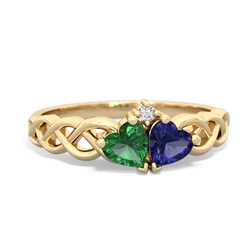 Lab Emerald Heart To Heart Braid 14K Yellow Gold ring R5870