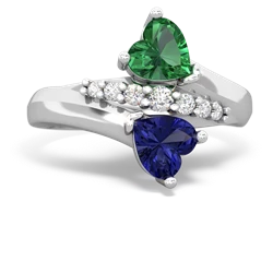 Lab Emerald Heart To Heart 14K White Gold ring R2064