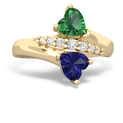 Lab Emerald Heart To Heart 14K Yellow Gold ring R2064