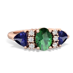 Lab Emerald Antique Style Three Stone 14K Rose Gold ring R2186