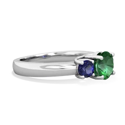 Lab Emerald Three Stone Round Trellis 14K White Gold ring R4018