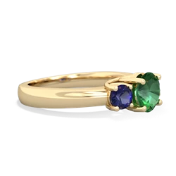 Lab Emerald Three Stone Round Trellis 14K Yellow Gold ring R4018