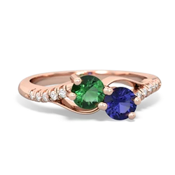 Lab Emerald Infinity Pave Two Stone 14K Rose Gold ring R5285